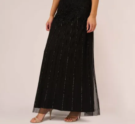 Adrianna Papell Wedding Guest Dresses|Formal Dresses*Short Sleeve Blouson Beaded Gown In