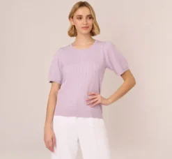 Adrianna Papell Tops & Blouses|Sweaters*Short Sleeve Cable Knit Sweater With Crew Neckline In Orchid Petal