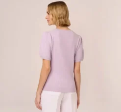 Adrianna Papell Tops & Blouses|Sweaters*Short Sleeve Cable Knit Sweater With Crew Neckline In Orchid Petal