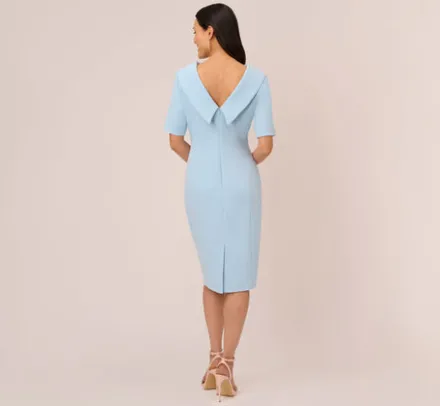 Adrianna Papell Wedding Guest Dresses|Day Dresses*Short Sleeve Crepe Dress With Rolled Neck In Blue Mist