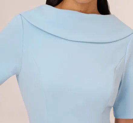 Adrianna Papell Wedding Guest Dresses|Day Dresses*Short Sleeve Crepe Dress With Rolled Neck In Blue Mist