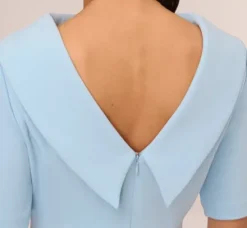 Adrianna Papell Wedding Guest Dresses|Day Dresses*Short Sleeve Crepe Dress With Rolled Neck In Blue Mist
