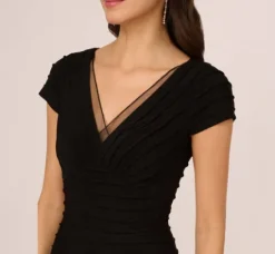 Adrianna Papell Wedding Guest Dresses|Day Dresses*Short Sleeve Pintucked Lace Dress With V Neckline In