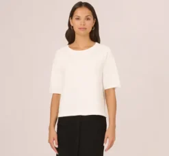 Adrianna Papell Tops & Blouses|Sweaters*Short Sleeve Pointelle Sweater With Crew Neckline In