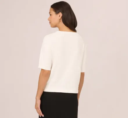 Adrianna Papell Tops & Blouses|Sweaters*Short Sleeve Pointelle Sweater With Crew Neckline In