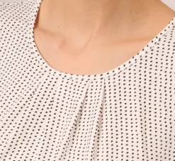 Adrianna Papell Tops & Blouses*Short Sleeve Printed Top With Pleated Details In Ivory Black Seed Dot