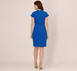 Adrianna Papell Wedding Guest Dresses|Day Dresses*Short Sleeve Sheath Dress With Ruffle Trim In Cobalt Blue