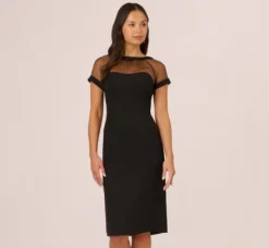 Adrianna Papell Wedding Guest Dresses|Day Dresses*Short Sleeve Sheath Dress With Illusion Details In