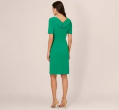 Adrianna Papell Wedding Guest Dresses|Day Dresses*Short Sleeves Sheath Dress With Asymmetrical Neckline In Vivid Green