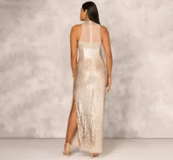 Adrianna Papell Wedding Guest Dresses|Formal Dresses*Sleeveless Beaded Column Gown With Illusion Neckline In