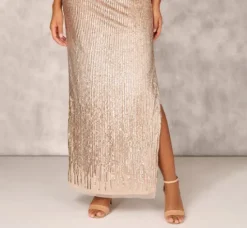 Adrianna Papell Wedding Guest Dresses|Formal Dresses*Sleeveless Beaded Column Gown With Illusion Neckline In