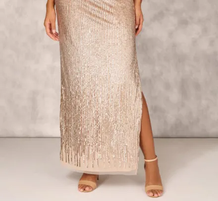 Adrianna Papell Wedding Guest Dresses|Formal Dresses*Sleeveless Beaded Column Gown With Illusion Neckline In