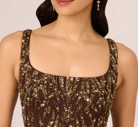 Adrianna Papell Wedding Guest Dresses|Formal Dresses*Sleeveless Beaded Mermaid Gown With Square Neckline In