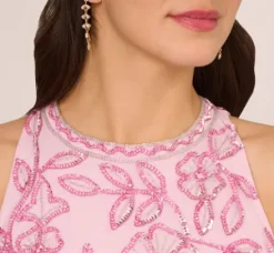 Adrianna Papell Wedding Guest Dresses|Formal Dresses*Sleeveless Blouson Mermaid Gown With Jasmine Beading In Pink Lace