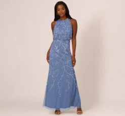 Adrianna Papell Wedding Guest Dresses|Formal Dresses*Sleeveless Blouson Mermaid Gown With Jasmine Beading In French Blue