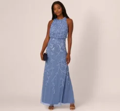 Adrianna Papell Wedding Guest Dresses|Formal Dresses*Sleeveless Blouson Mermaid Gown With Jasmine Beading In French Blue
