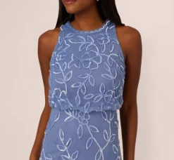 Adrianna Papell Wedding Guest Dresses|Formal Dresses*Sleeveless Blouson Mermaid Gown With Jasmine Beading In French Blue