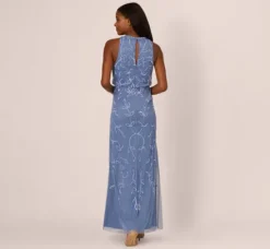 Adrianna Papell Wedding Guest Dresses|Formal Dresses*Sleeveless Blouson Mermaid Gown With Jasmine Beading In French Blue