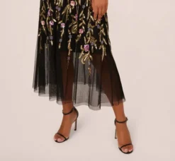 Adrianna Papell Wedding Guest Dresses|Grandmother Of The Bride & Groom*Sleeveless Crepe Gown With Floral Beaded Skirt In Black Multi