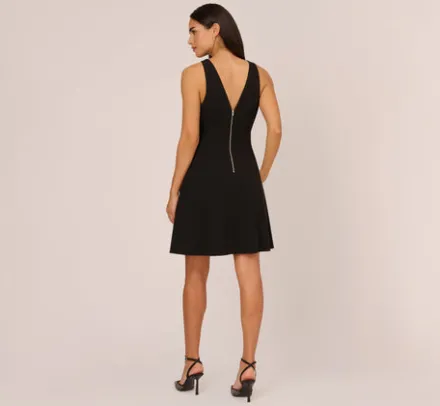 Adrianna Papell Wedding Guest Dresses*Sleeveless Crepe Mini Dress With Rhinestone Bow Accent In