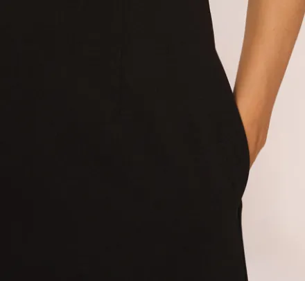 Adrianna Papell Wedding Guest Dresses*Sleeveless Crepe Mini Dress With Rhinestone Bow Accent In
