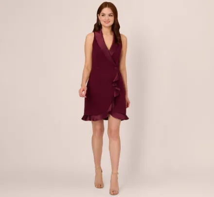 Adrianna Papell Wedding Guest Dresses|Day Dresses*Sleeveless Crepe Tuxedo Dress With Charmeuse Accents In