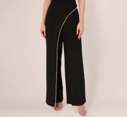Adrianna Papell Jumpsuits*Sleeveless Crepe Tuxedo Jumpsuit With Pearl Trim In