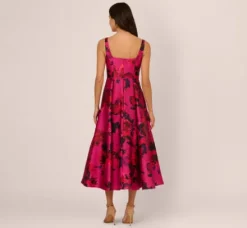 Adrianna Papell Wedding Guest Dresses*Sleeveless Fit And Flare Rose Jacquard Ankle Length Dress In Pink Multi