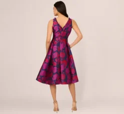 Adrianna Papell Wedding Guest Dresses|Day Dresses*Sleeveless Floral Jacquard Midi Dress With High Low Skirt In Navy Multi