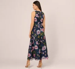 Adrianna Papell Jumpsuits*Sleeveless Floral Organza Jumpsuit With Cropped Wide Legs In Navy Multi