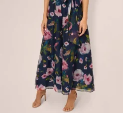 Adrianna Papell Jumpsuits*Sleeveless Floral Organza Jumpsuit With Cropped Wide Legs In Navy Multi