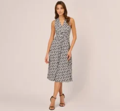 Adrianna Papell Ap Exclusives|Day Dresses*Sleeveless Geo Print Midi Dress With Knotted Detail In Black White
