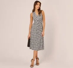 Adrianna Papell Ap Exclusives|Day Dresses*Sleeveless Geo Print Midi Dress With Knotted Detail In Black White