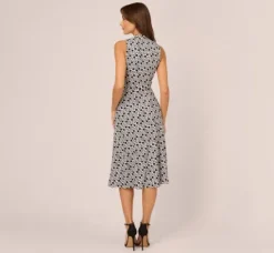 Adrianna Papell Ap Exclusives|Day Dresses*Sleeveless Geo Print Midi Dress With Knotted Detail In Black White