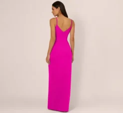 Adrianna Papell Wedding Guest Dresses|Formal Dresses*Sleeveless Knit Crepe Rhinestone Bow Column Gown In Pink Flame