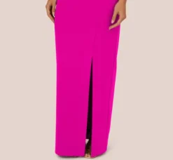 Adrianna Papell Wedding Guest Dresses|Formal Dresses*Sleeveless Knit Crepe Rhinestone Bow Column Gown In Pink Flame