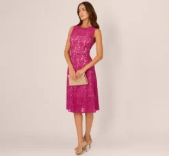 Adrianna Papell Wedding Guest Dresses|Day Dresses*Sleeveless Lace Fit And Flare Dress With Sheer Details In