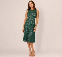Adrianna Papell Wedding Guest Dresses|Day Dresses*Sleeveless Lace Fit And Flare Dress With Sheer Details In