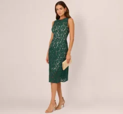 Adrianna Papell Wedding Guest Dresses|Day Dresses*Sleeveless Lace Fit And Flare Dress With Sheer Details In