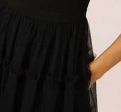 Adrianna Papell Wedding Guest Dresses|Petite-Friendly*Sleeveless Midi Dress With Square Neck And Tiered Skirt In