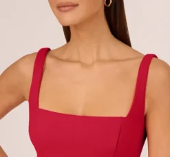 Adrianna Papell Wedding Guest Dresses|Petite-Friendly*Sleeveless Midi Dress With Square Neck And Tiered Skirt In Matador Red