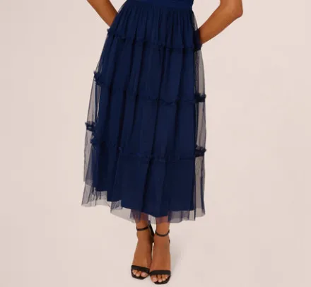 Adrianna Papell Wedding Guest Dresses|Petite-Friendly*Sleeveless Midi Dress With Square Neck And Tiered Skirt In