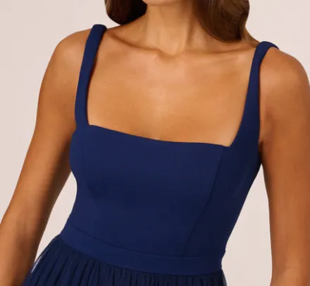 Adrianna Papell Wedding Guest Dresses|Petite-Friendly*Sleeveless Midi Dress With Square Neck And Tiered Skirt In