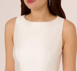 Adrianna Papell Day Dresses|Little White Dresses*Sleeveless Mikado Fit And Flare Dress With Pearl Beaded Trim In