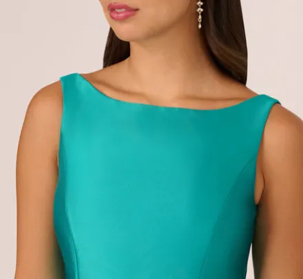 Adrianna Papell Wedding Guest Dresses|Petite-Friendly*Sleeveless Mikado Fit And Flare Midi Dress With V-Back In Exotic Jade