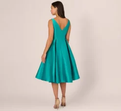 Adrianna Papell Wedding Guest Dresses|Petite-Friendly*Sleeveless Mikado Fit And Flare Midi Dress With V-Back In Exotic Jade