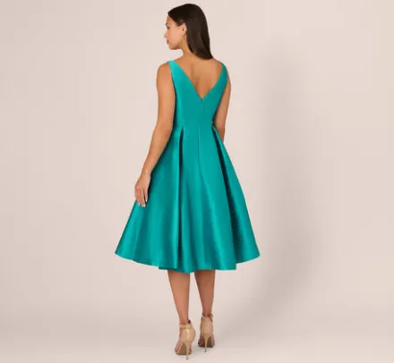 Adrianna Papell Wedding Guest Dresses|Petite-Friendly*Sleeveless Mikado Fit And Flare Midi Dress With V-Back In Exotic Jade