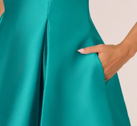 Adrianna Papell Wedding Guest Dresses|Petite-Friendly*Sleeveless Mikado Fit And Flare Midi Dress With V-Back In Exotic Jade