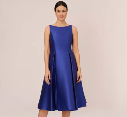 Adrianna Papell Wedding Guest Dresses|Petite-Friendly*Sleeveless Mikado Fit And Flare Midi Dress With V-Back In