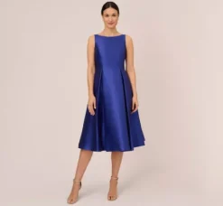 Adrianna Papell Wedding Guest Dresses|Petite-Friendly*Sleeveless Mikado Fit And Flare Midi Dress With V-Back In